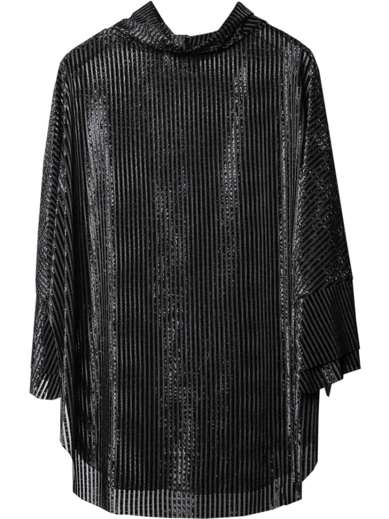 Texture High-Neck Oversize Long Sleeve T-Shirt & Chain WN22370