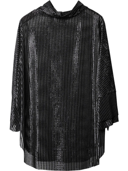Texture High-Neck Oversize Long Sleeve T-Shirt & Chain WN22370