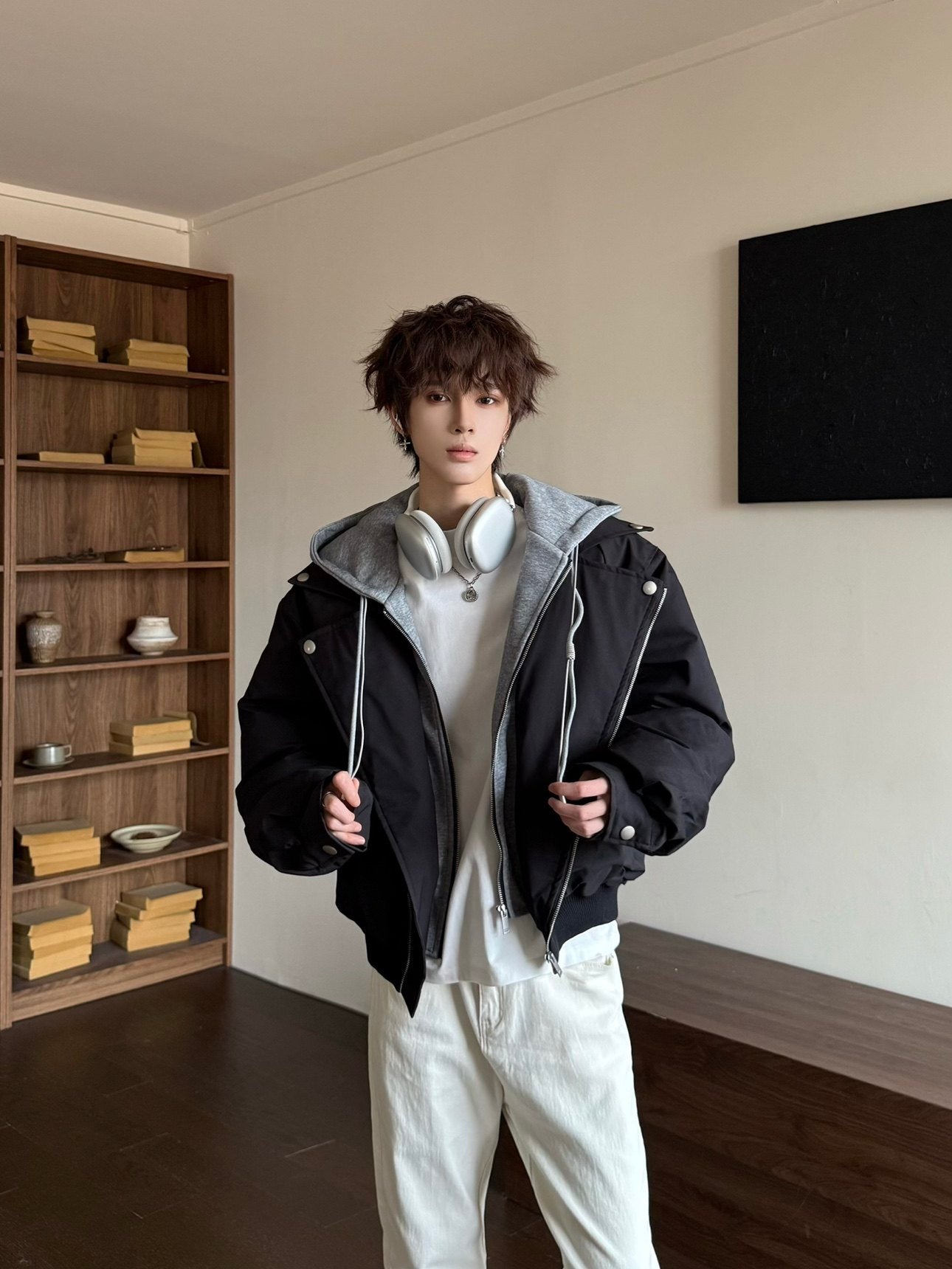 Fake Layered Hooded Short Padded Jacket WN23154