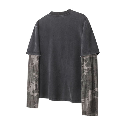 Leopard Horse Print Fake Layered Long Sleeve T-Shirt WN25784