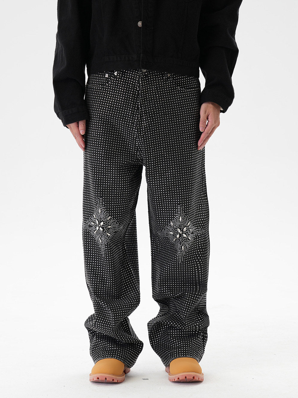 Rhinestone Straight Denim Jeans WN24338