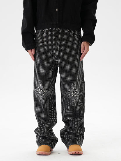Rhinestone Straight Denim Jeans WN24338