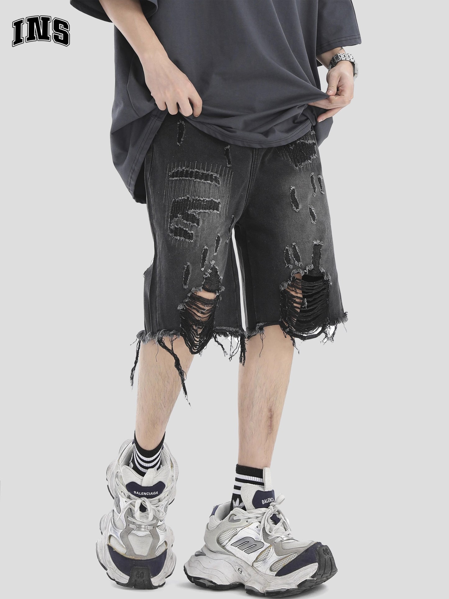 Washed Damage Denim Short Pants WN7164