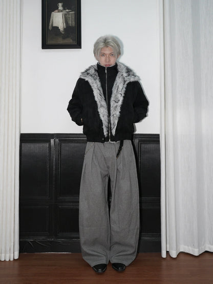 Double-Layer Fake Fur Standing-Collar Short Padded Jacket WN22186