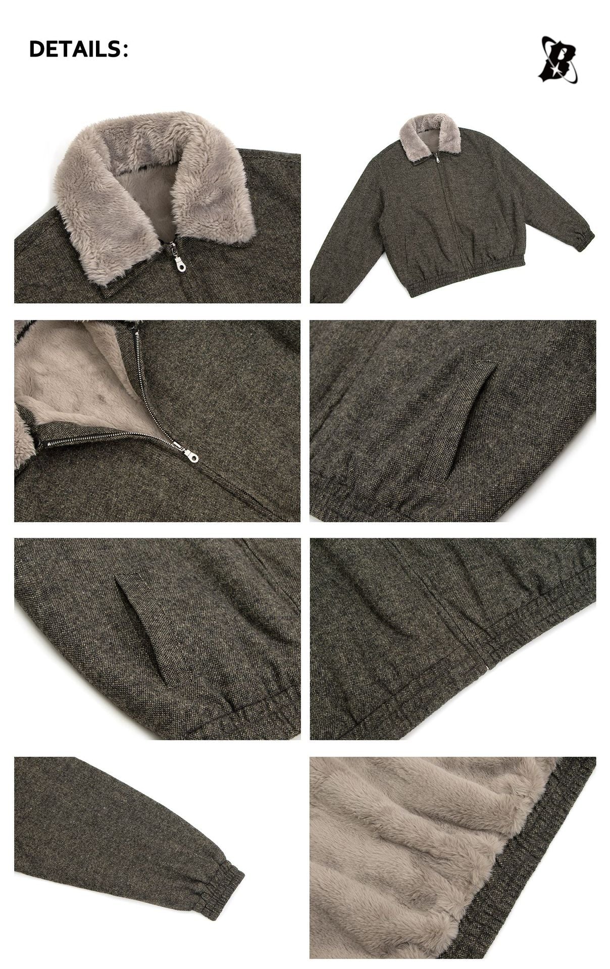 Detachable Fake Fur Collar Zipper Jacket WN26217