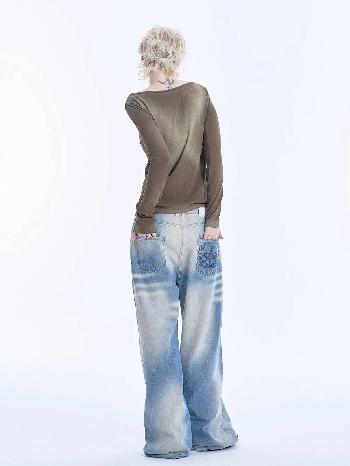 Faust Sequin Embroidery Washed Denim Jeans WN19041