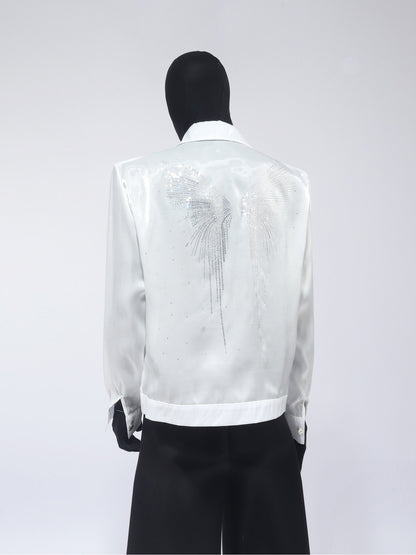 Rhinestone Butterfly PU Leather Shirt Jacket WN23680