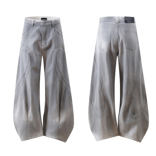 Washed Panel Design Wide Leg Denim Jeans WN25456