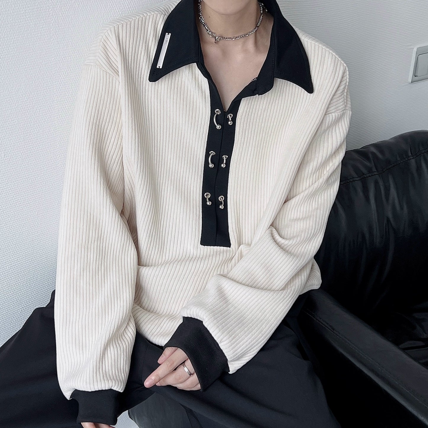 Metal Button Long Sleeve Polo Shirt WN19332