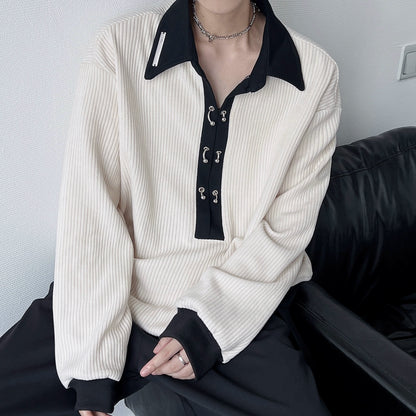 Metal Button Long Sleeve Polo Shirt WN19332