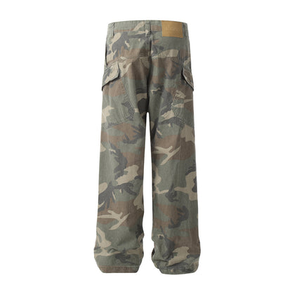 Camouflage Washed Wide-Leg Cargo Pants WN11353