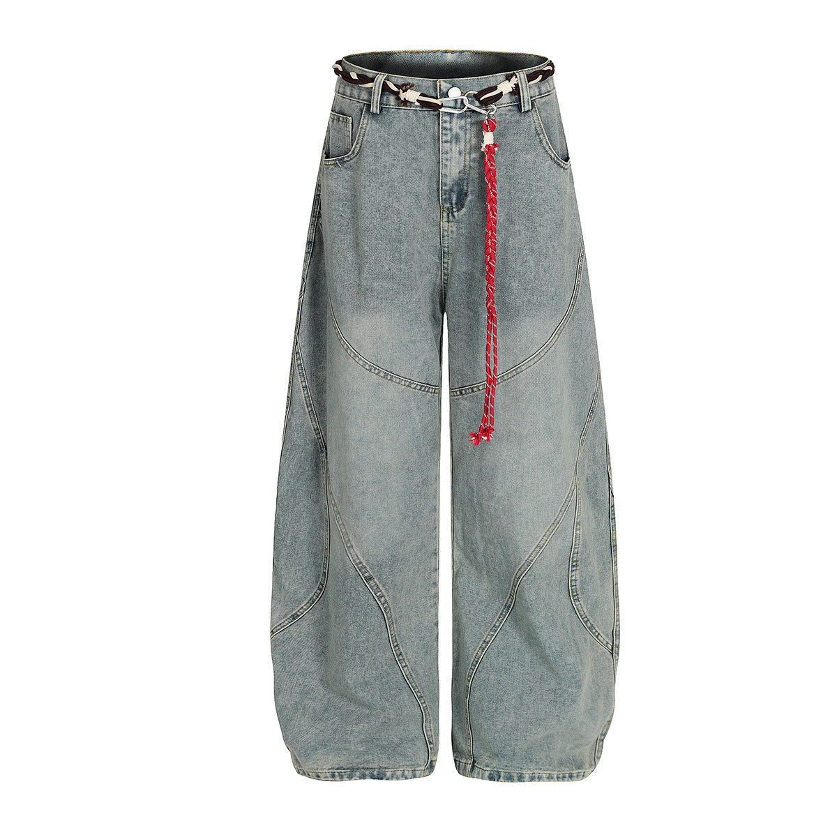 Belt Curved Wide Leg Denim Jeans WN25756