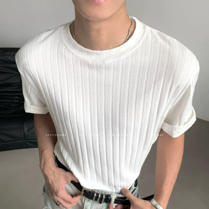 Vertical Stripe Knit Short Sleeve T-Shirt WN20085