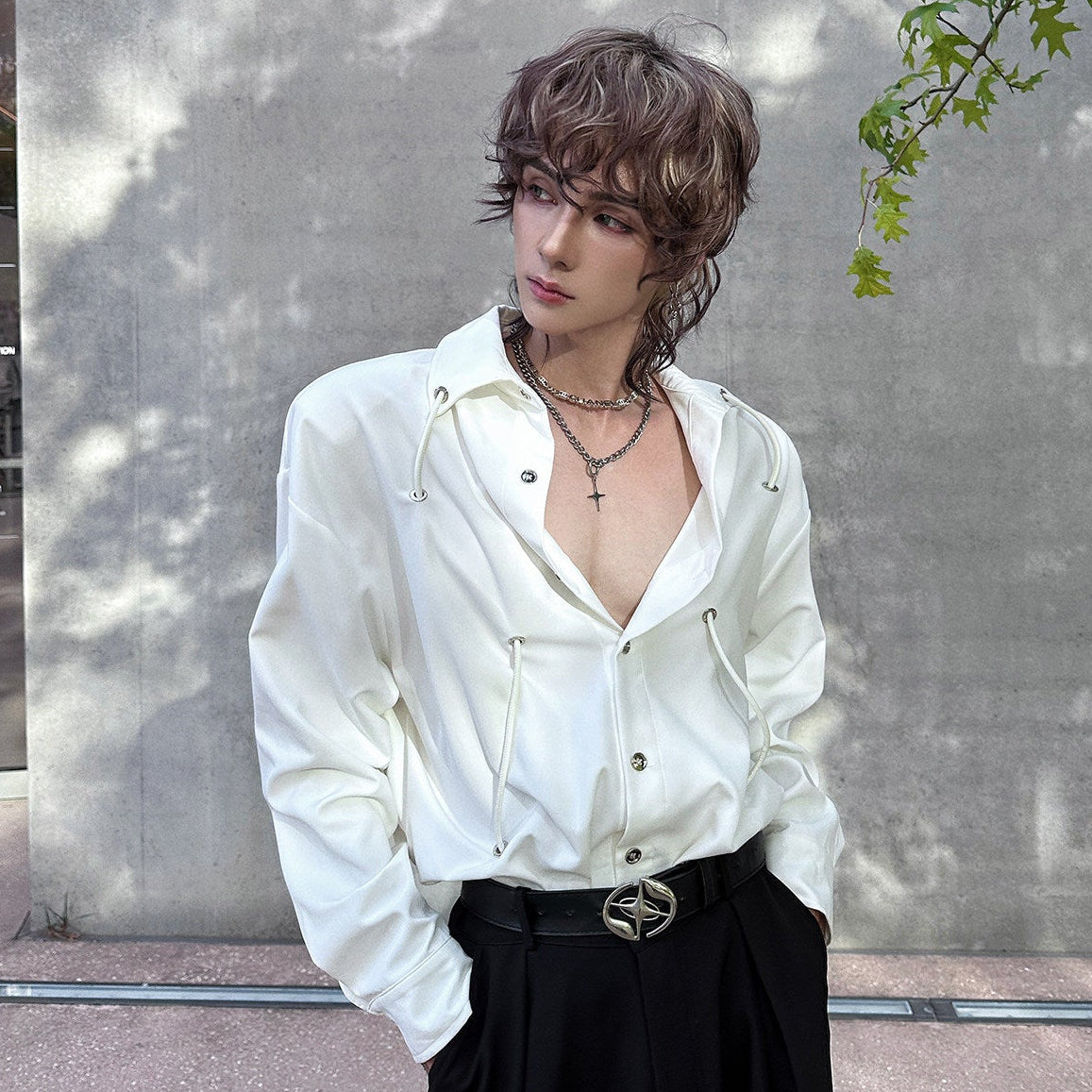 Oversize Drawstring Long Sleeve Shirt WN25141