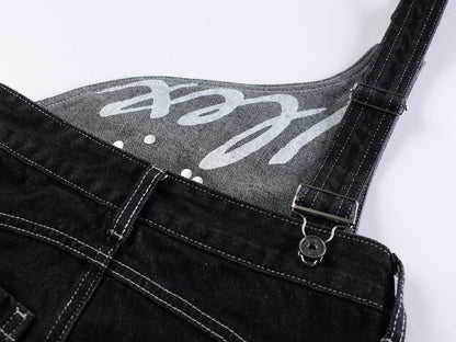 Detachable Suspender Buckle High Waist Wide Leg Denim Jeans WN28001
