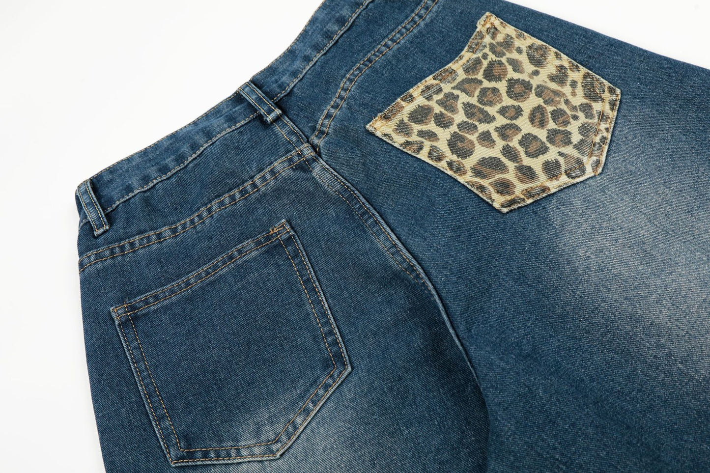 Leopard Print Cross Wide Leg Denim Jeans WN25579