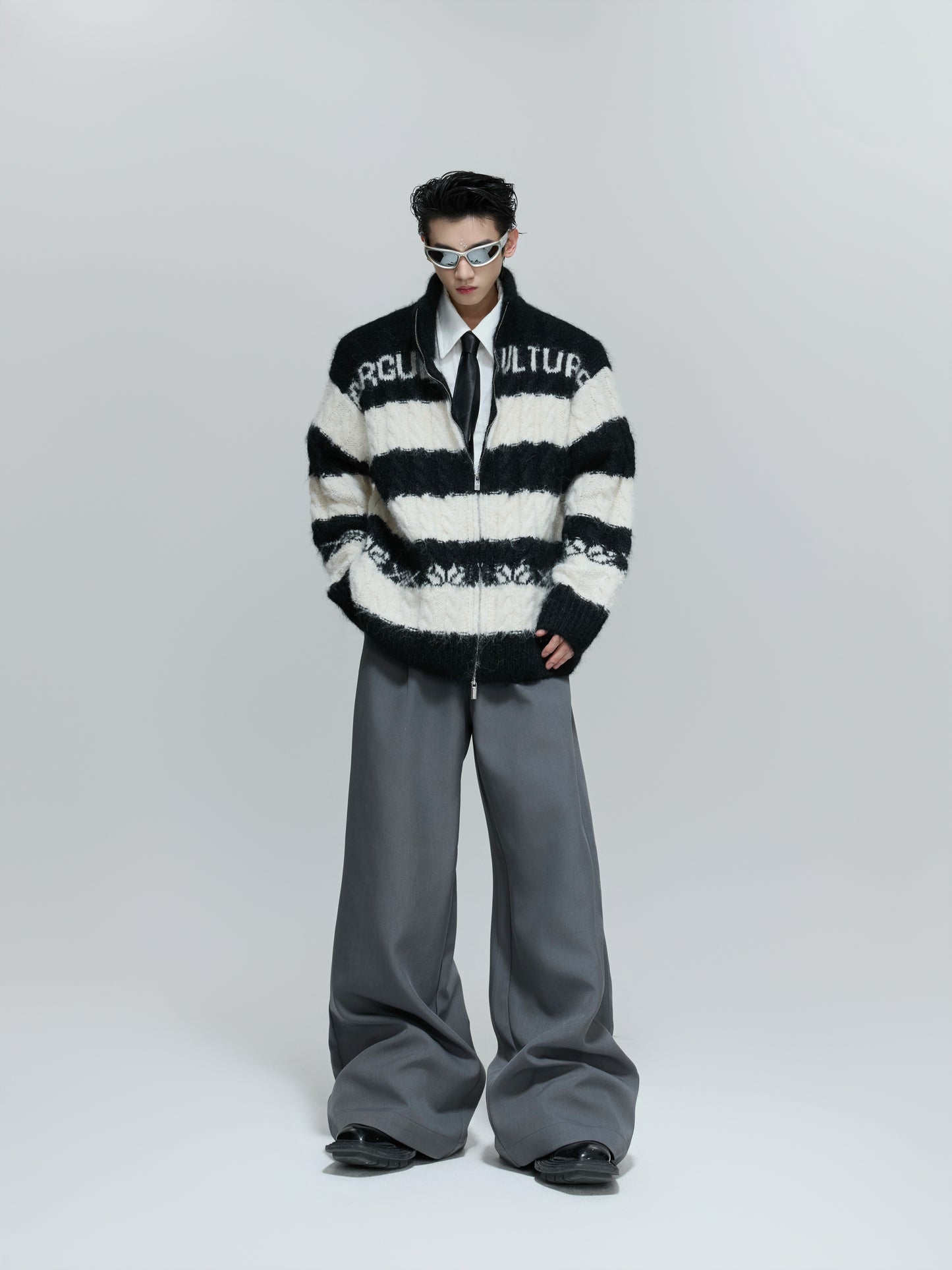 Colorblock Chunky Knit Zipper Cardigan WN21715