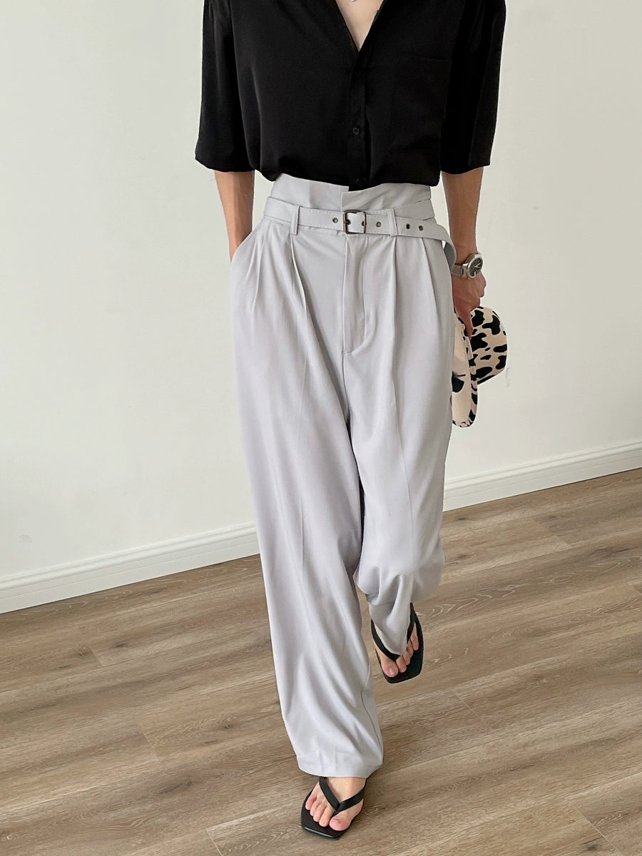 Belted Wide-Leg Straight Trousers WN7402