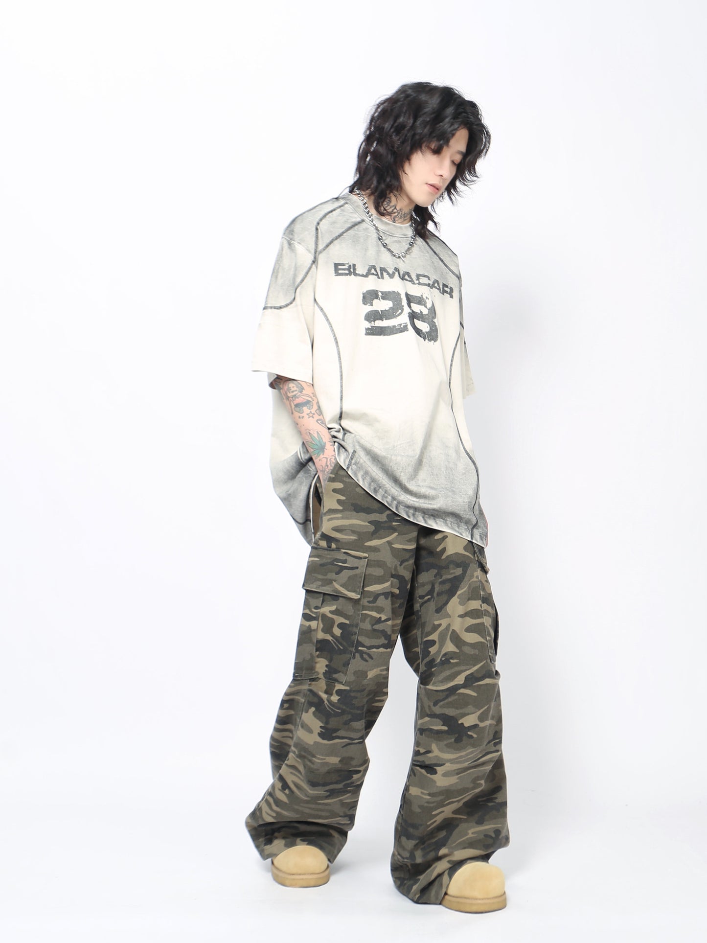Washed Number Print Oversize Short Sleeve T-Shirt WN24485