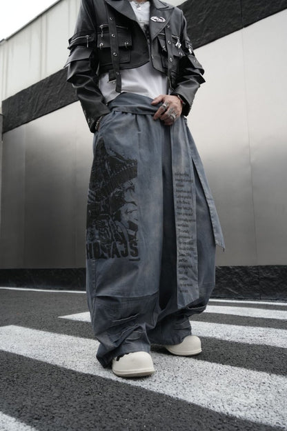 Graphic Print Text Detail Wide Leg Pants WN28088