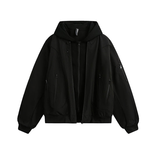 Fake Layered Hooded Bomber Jacket WN12742