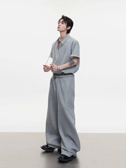 Houndstooth V-Neck Short Sleeve T-Shirt & Double Waistband Curved Hem Pants Setup WN18366