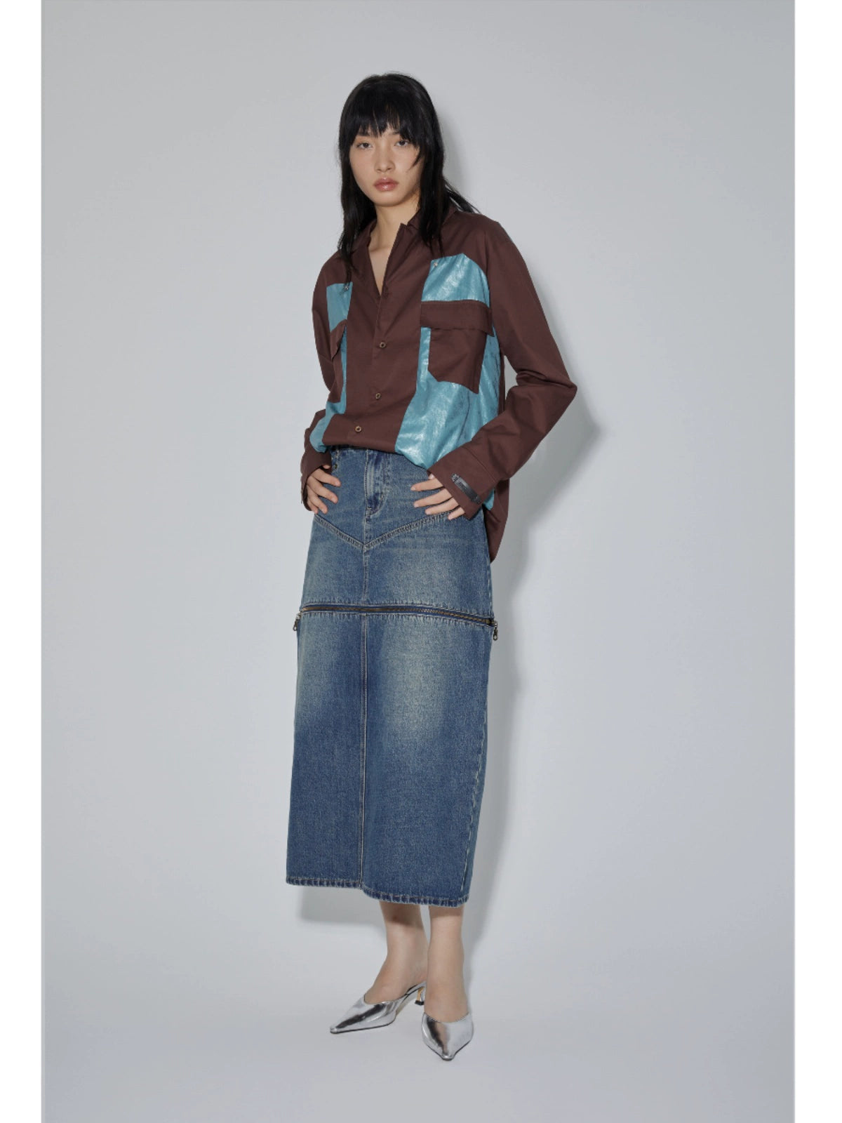 Colorblock Patchwork Long Sleeve Shirt WN18902