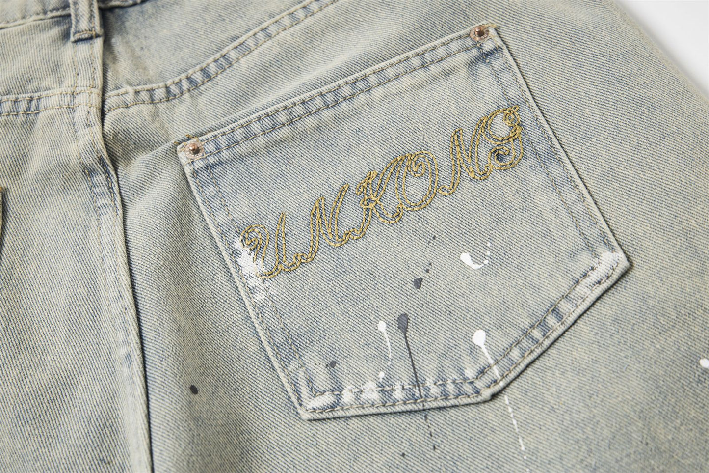 Sticker Paint Cargo Half Denim Jeans WN26747