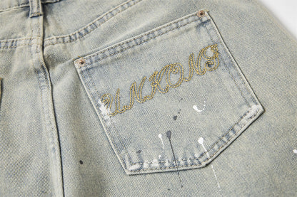 Sticker Paint Cargo Half Denim Jeans WN26747