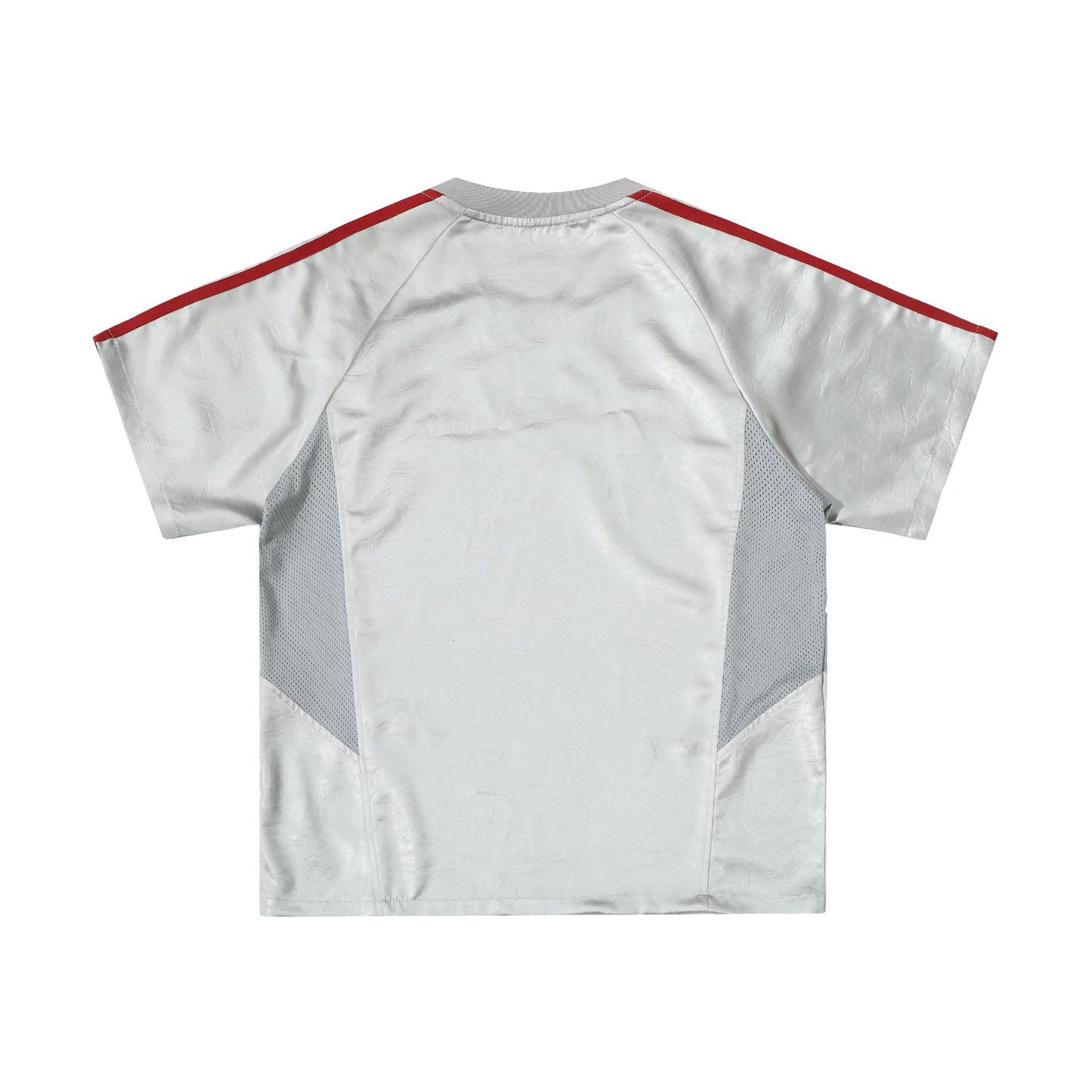 Chest Emblem PU Leather Stitching V-Neck Oversize Short Sleeve T-Shirt WN25655