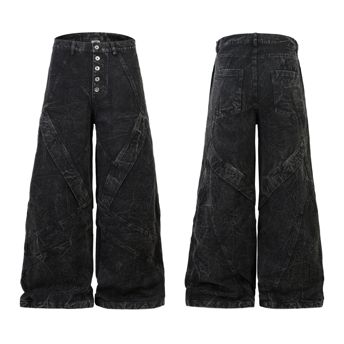 Washed Crinkle Button Fly Wide Leg Denim Jeans WN26144