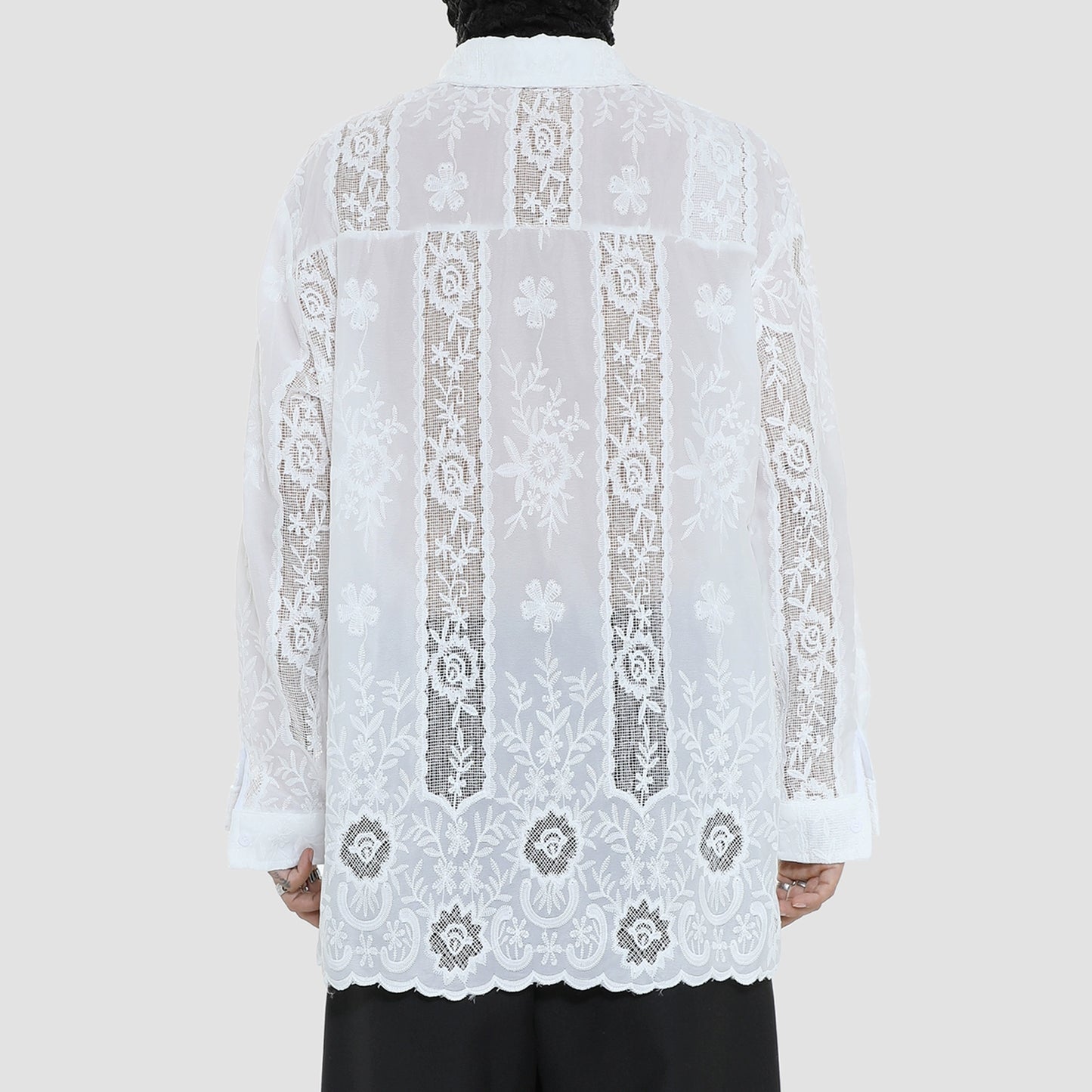 Sheer Floral Embroidery Long Sleeve Shirt WN20498