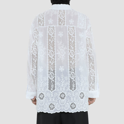 Sheer Floral Embroidery Long Sleeve Shirt WN20498