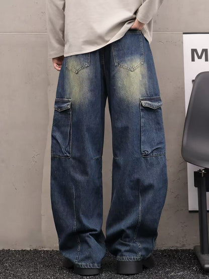 Washed Multi-Pocket Wide Leg Denim Jeans WN27916