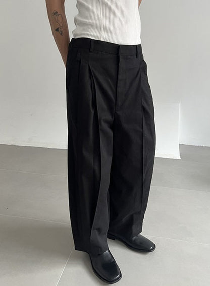 Solid Color Pleats Wide Leg Pants WN21470