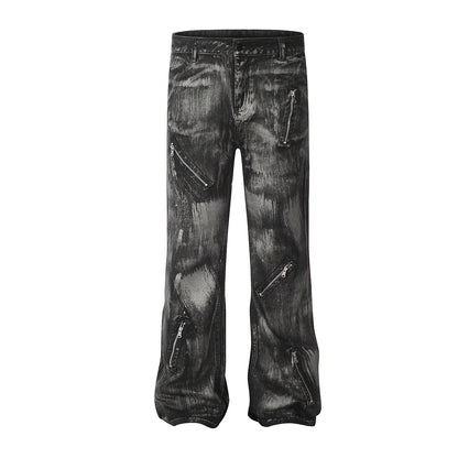 Paint Brush Zipper Flare Denim Jeans WN25724