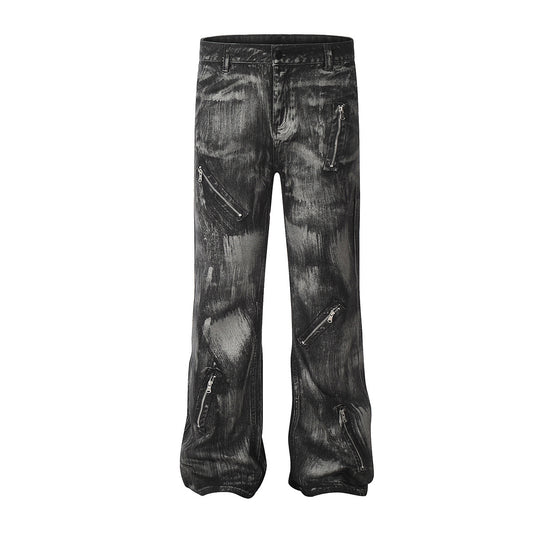 Paint Brush Zipper Flare Denim Jeans WN25724