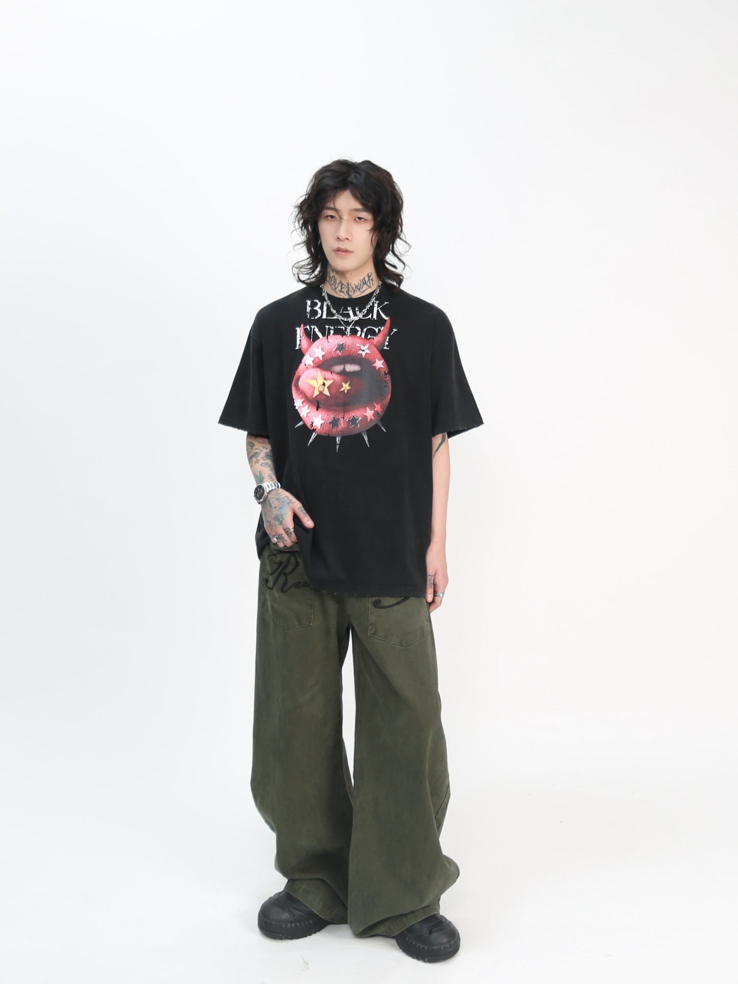 Washed Tongue Print Short Sleeve T-Shirt WN24452