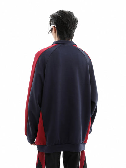 Contrast Color Raglan Polo Sweatshirt WN10395