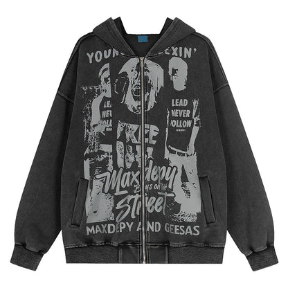 Graphic Art Print Zipper Hoodie WN23566