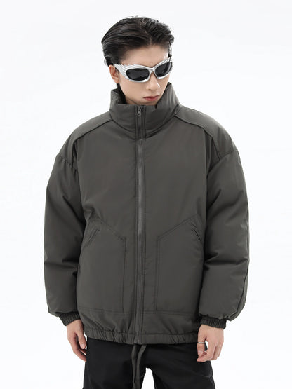 Plain Standing-Collar Zipper Puffer Jacket WN10273