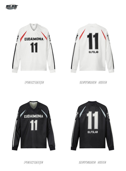 V-Neck Mesh Raglan Number Long Sleeve T-Shirt WN26581