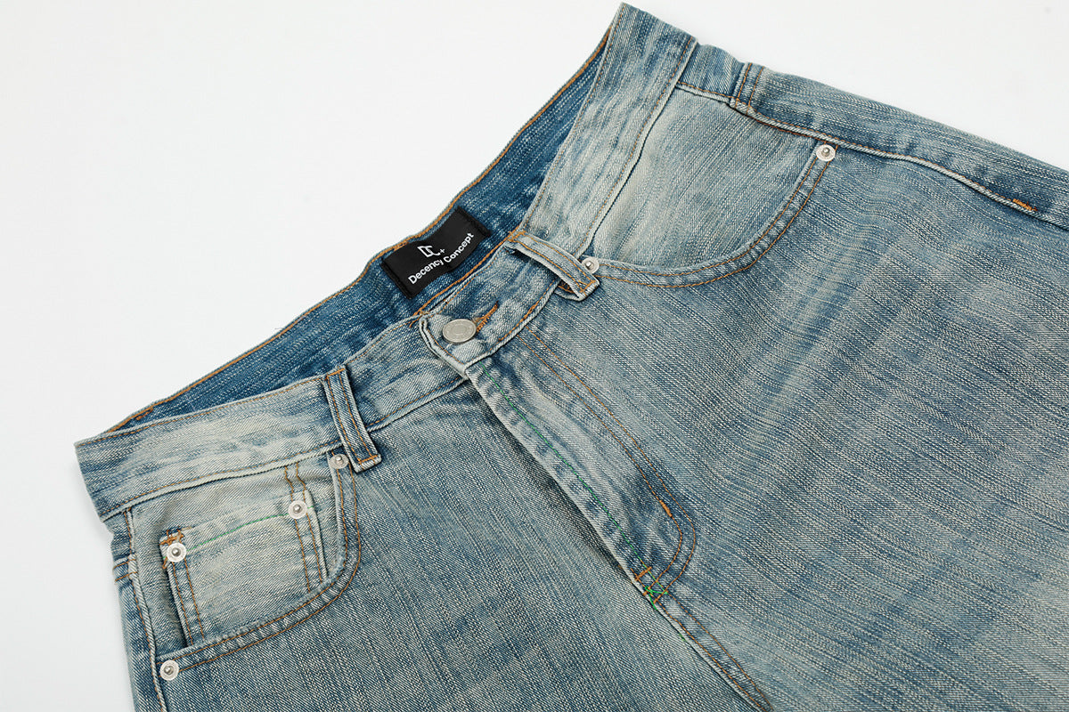Washed Pleats Curved Denim Jeans WN25533