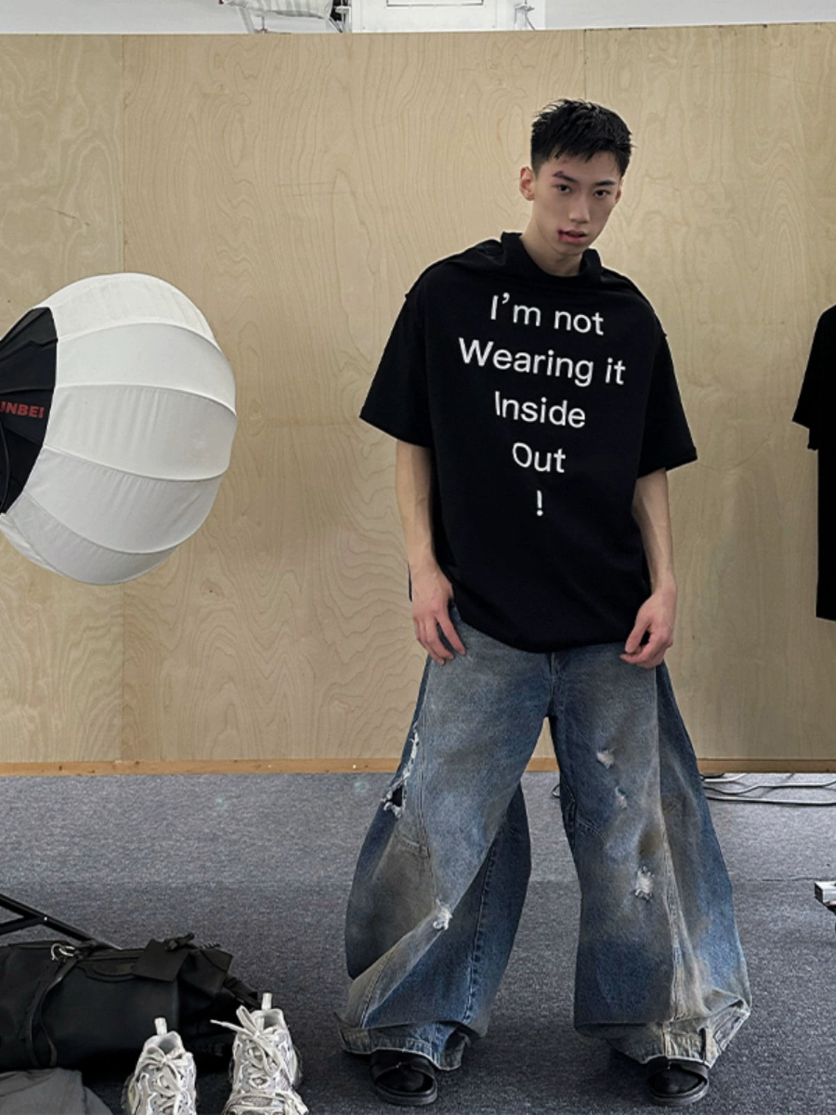 Washed Damage Wide Leg Denim Jeans WN21302