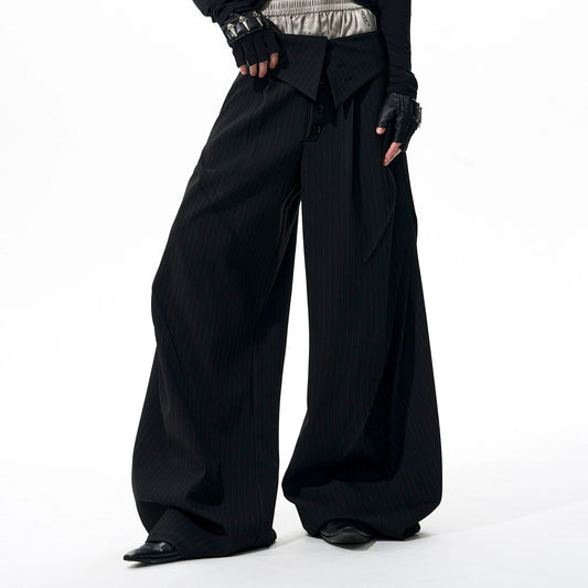 Foldable Waist Striped Wide Leg Trousers WN21770
