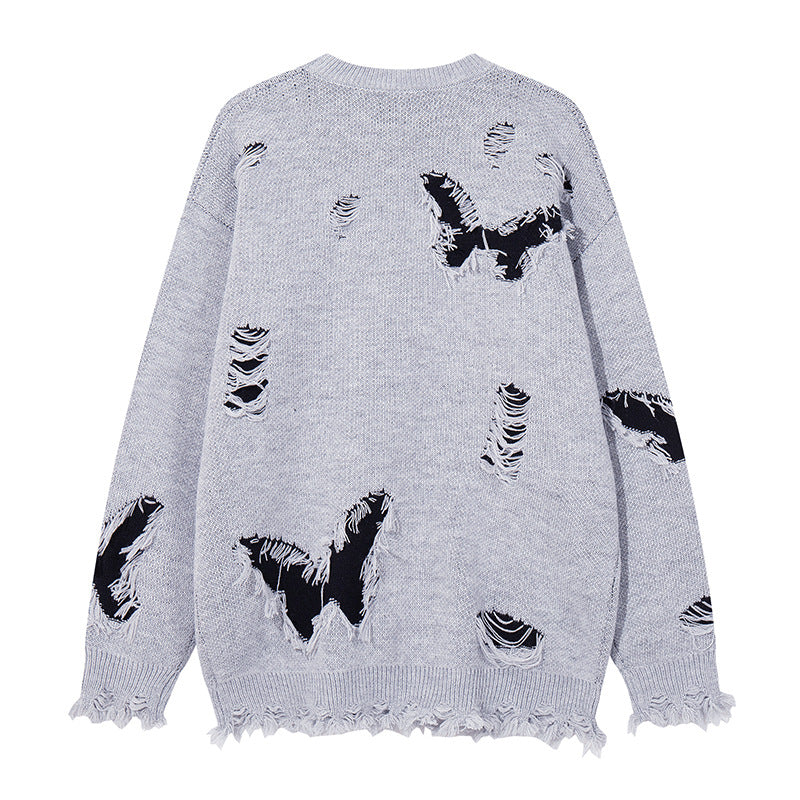 Asymmetric Butterfly Jacquard Chain Detail Knit Sweater WN11513