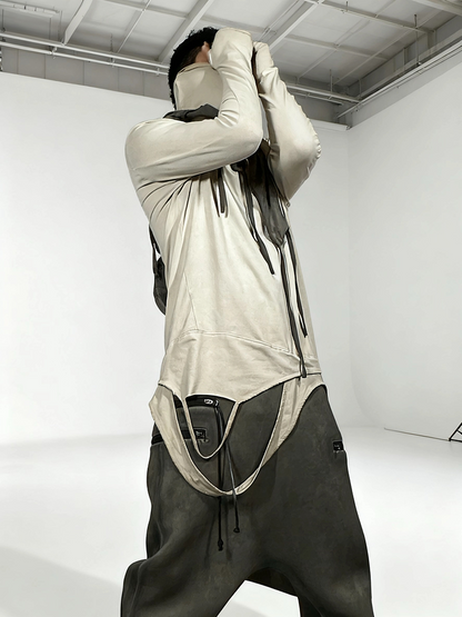 Asymmetric High-Neck Deconstructed Long Sleeve T-Shirt WN22000