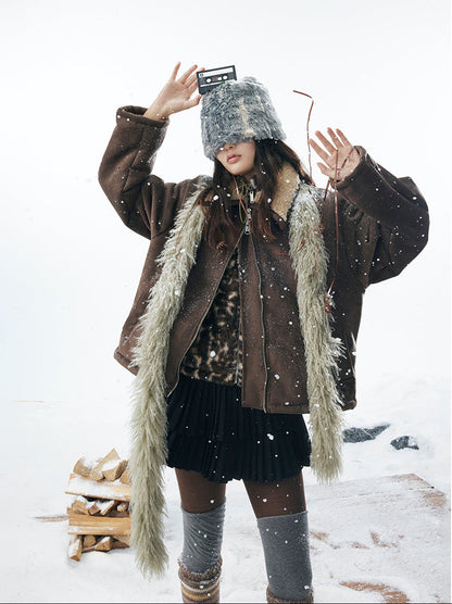 Fleece Lining Boa Zipper Jacket WN21911