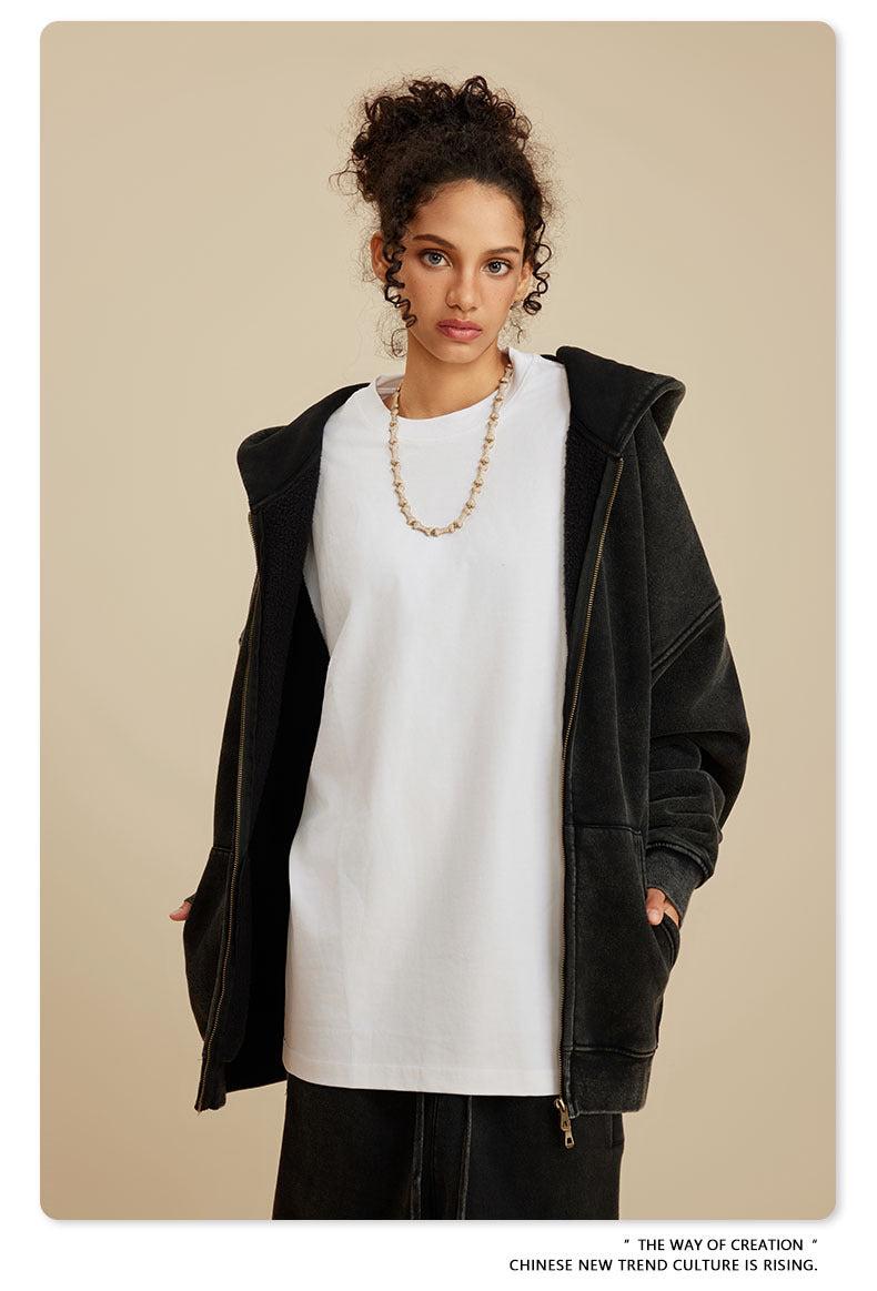 Oversize Washed Zipper Hoodie WN6461