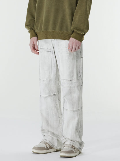 Dirty Wash Wide-Leg Straight Denim Jeans WN17536